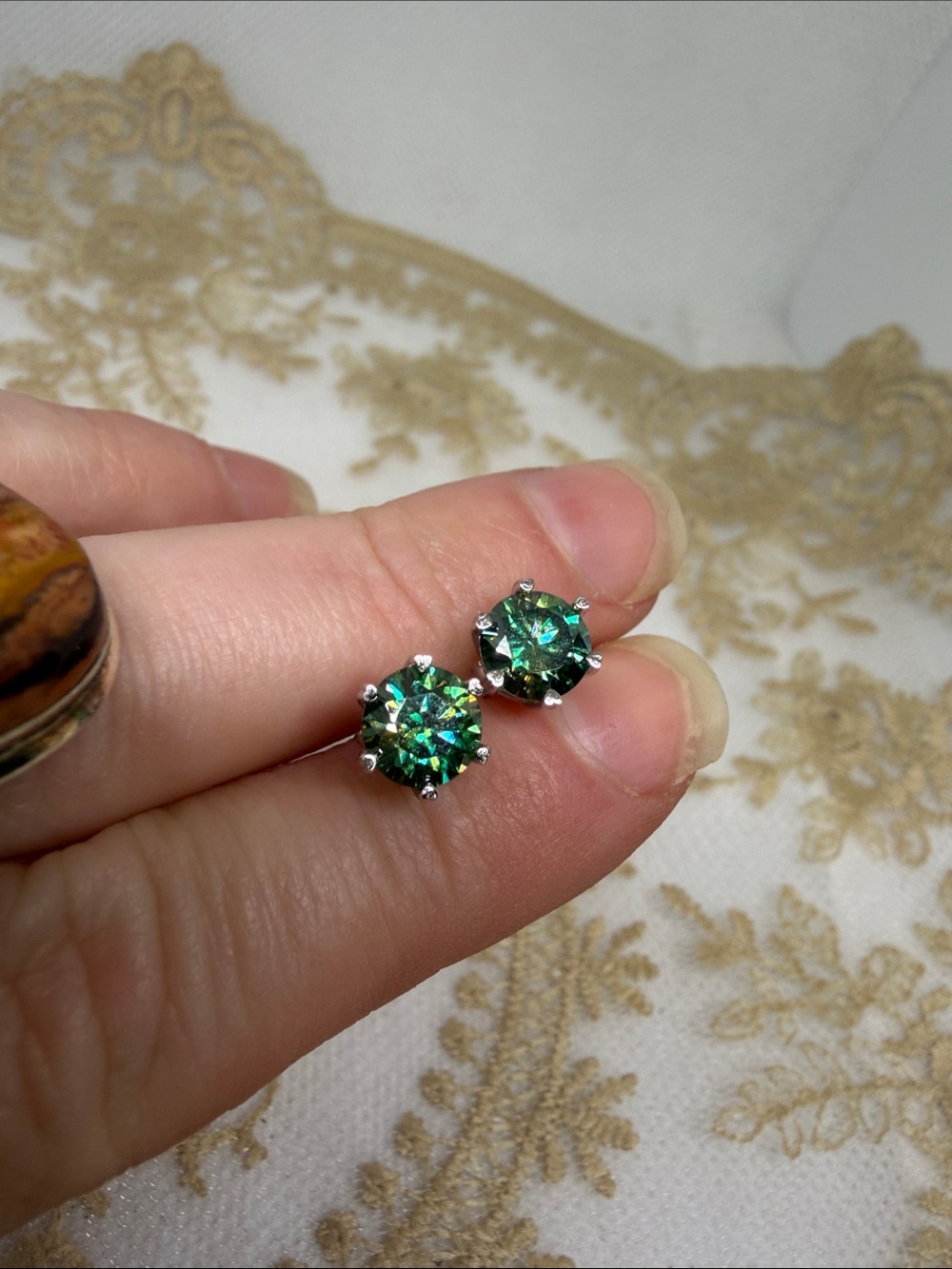 2CT Each Russian Green Moissanite Stud Earrings S925 6 Prong Old Money